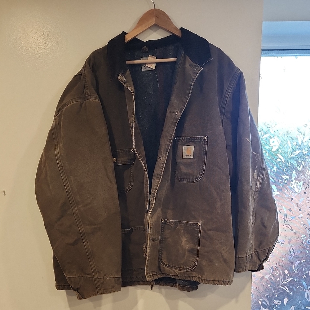 Vintage Carhartt Brown Military Field Jacket Rugged Canvas Blanket Lined